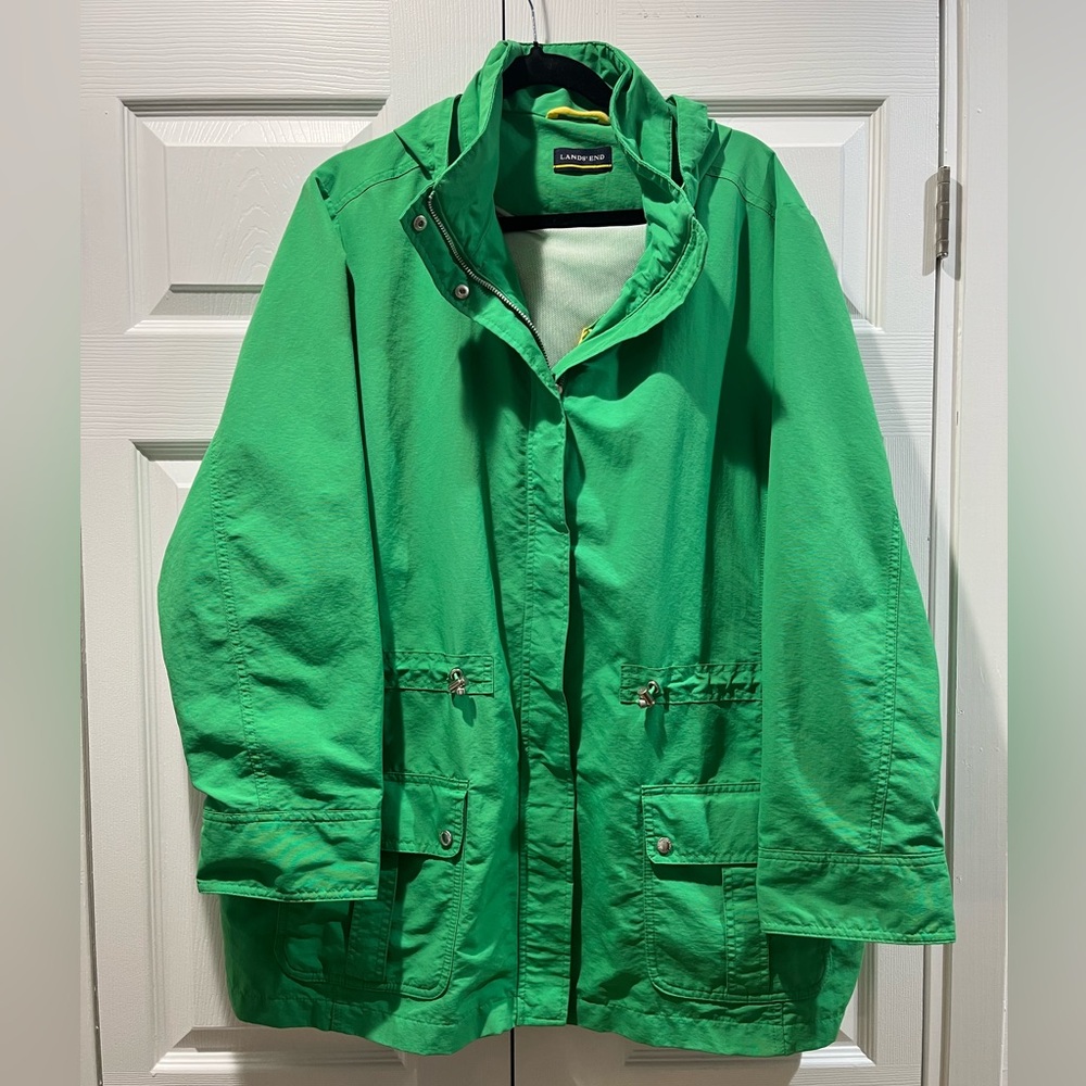 Lands' End Women's 2X Lightweight Vibrant Green Hooded Utility Jacket/Mesh Lined